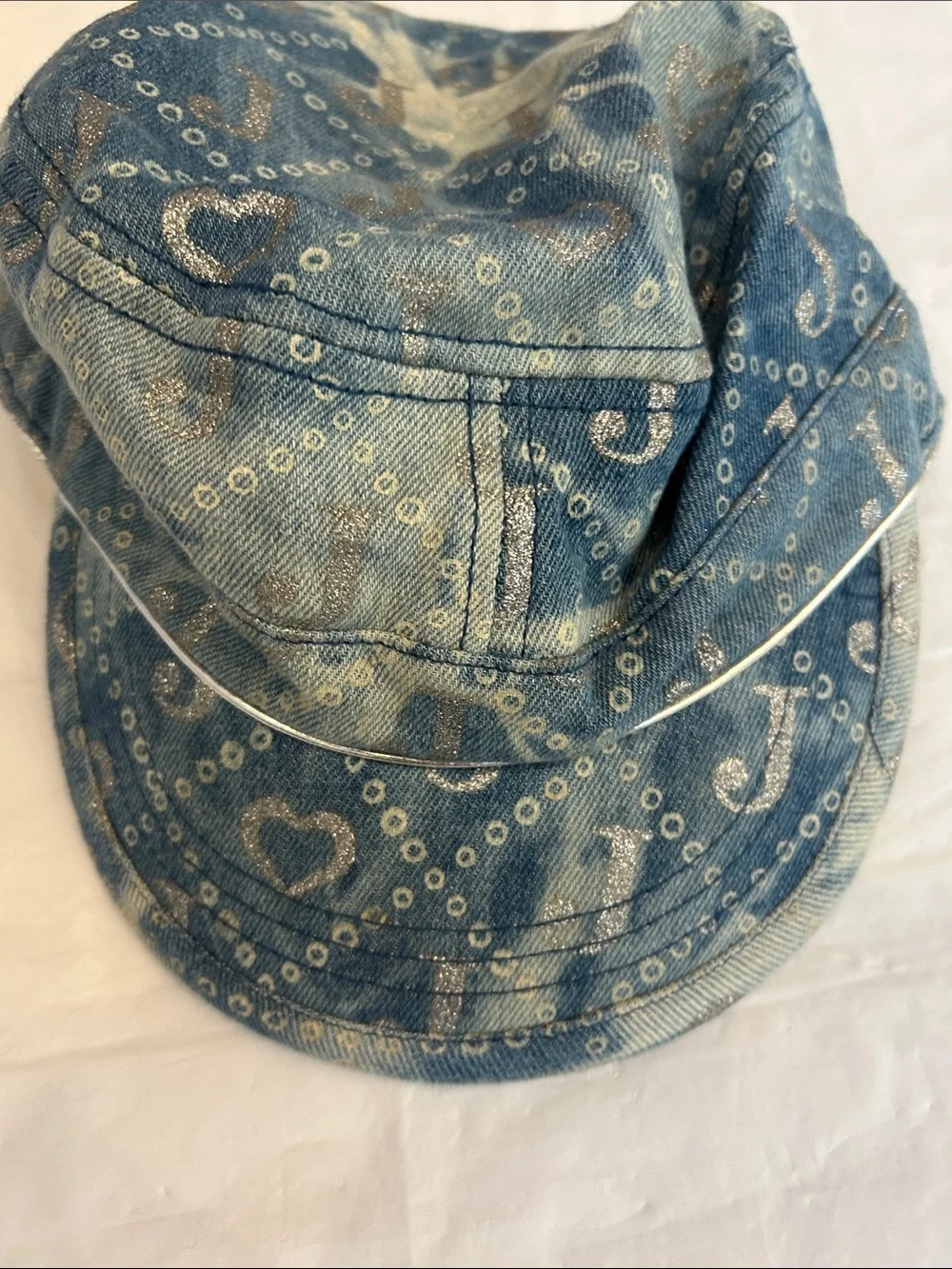 Justice Blue Denim Hat with Silver Heart and 'J' Print
